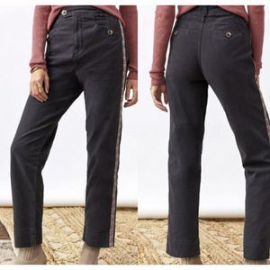 Anthropologie Black Embroidered Pants Aztec ‎ 12 High Waist Crop Taper Leg